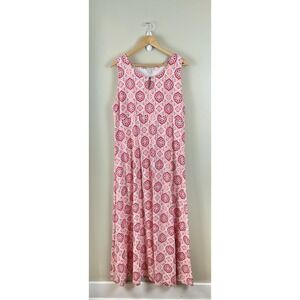 TALBOTS Women Maxi Dress Sz XL Pink White Sleeveless  Cutout Neck Stretch Jersey